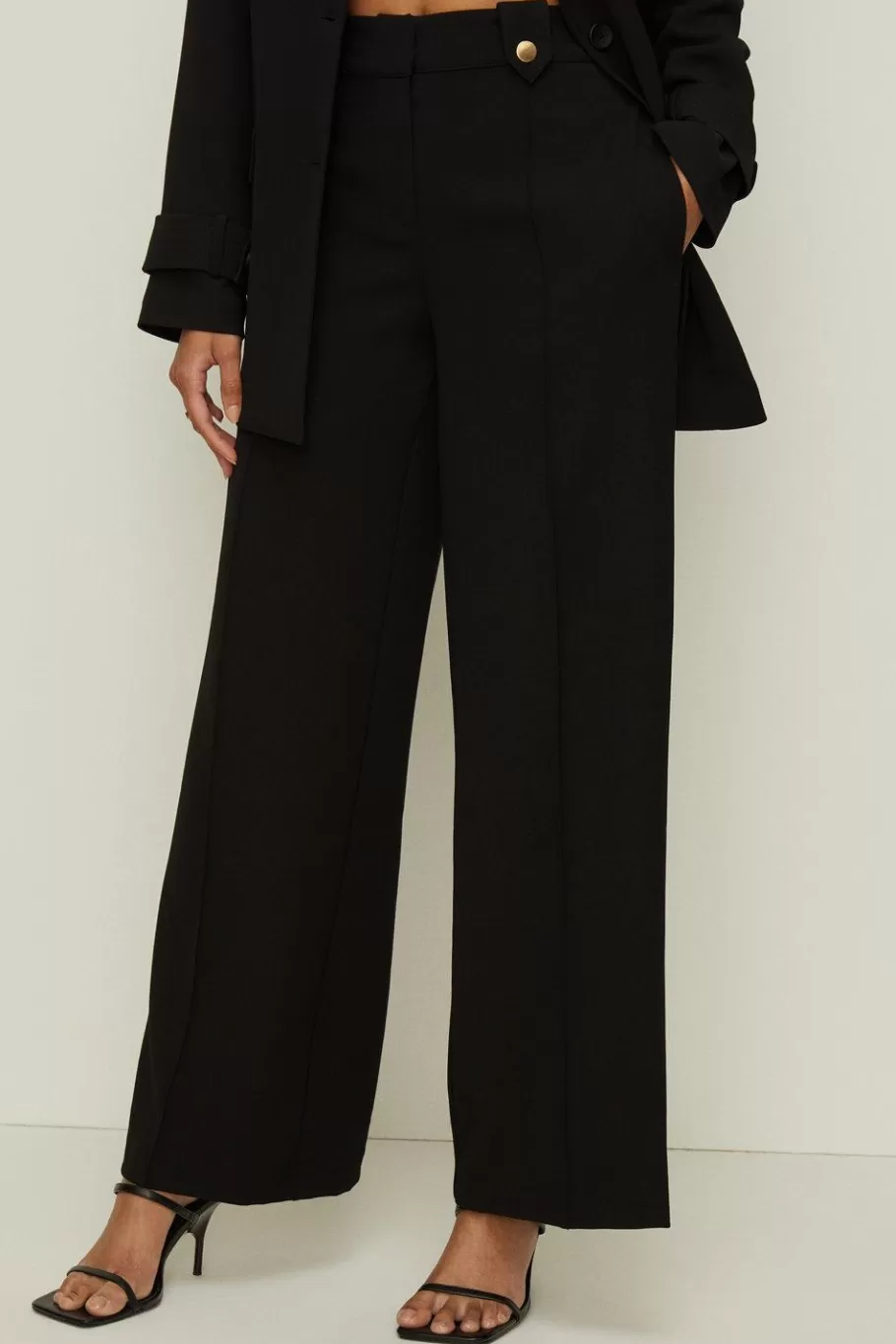 Oasis Tab Detail High Waisted Tailored Trouser Black Store