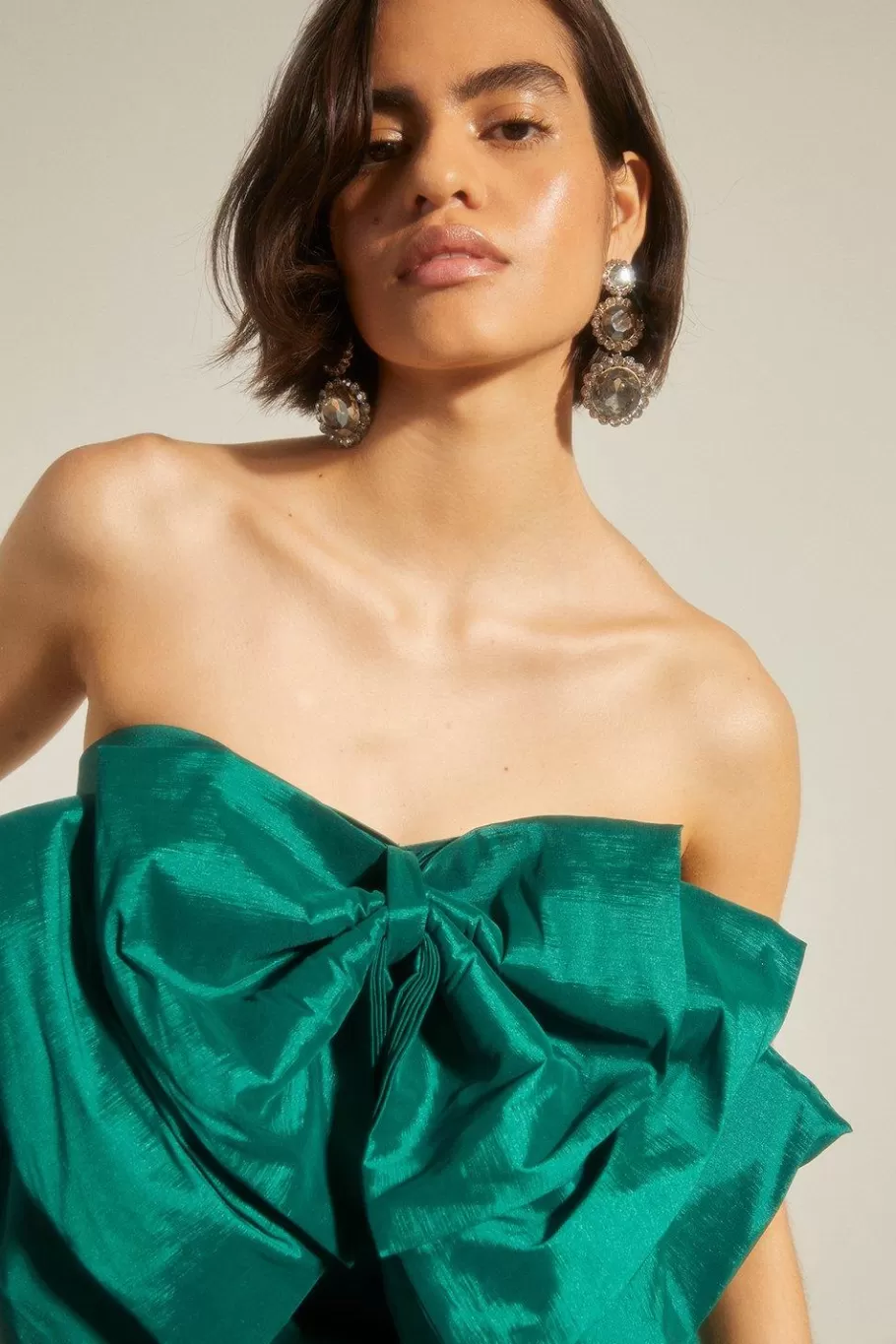 Oasis Taffeta Bow Mini Dress Green Fashion