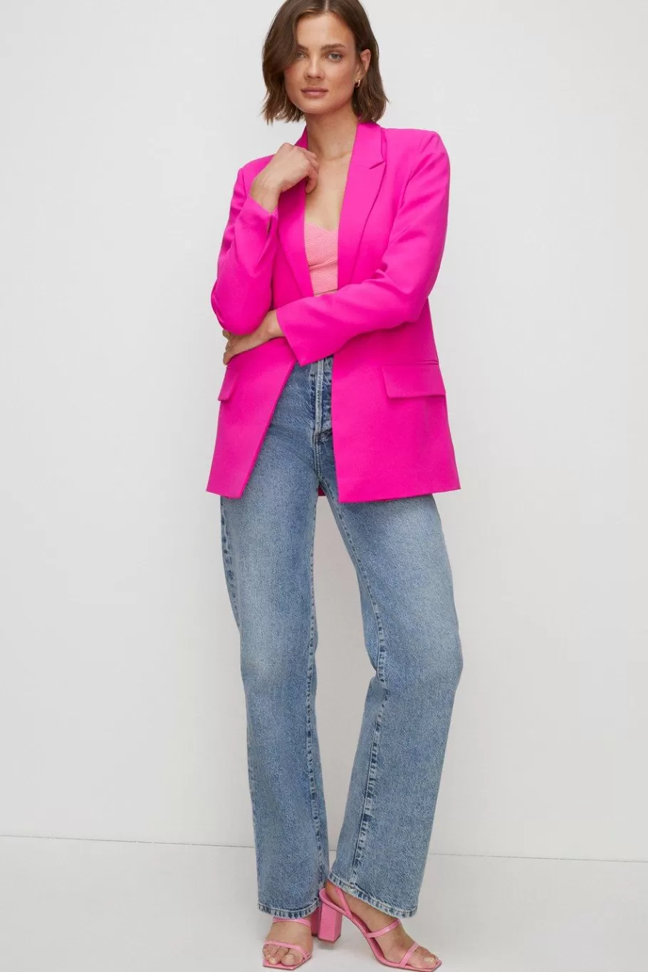 Oasis Tailored Crepe Longline Blazer Pink Outlet