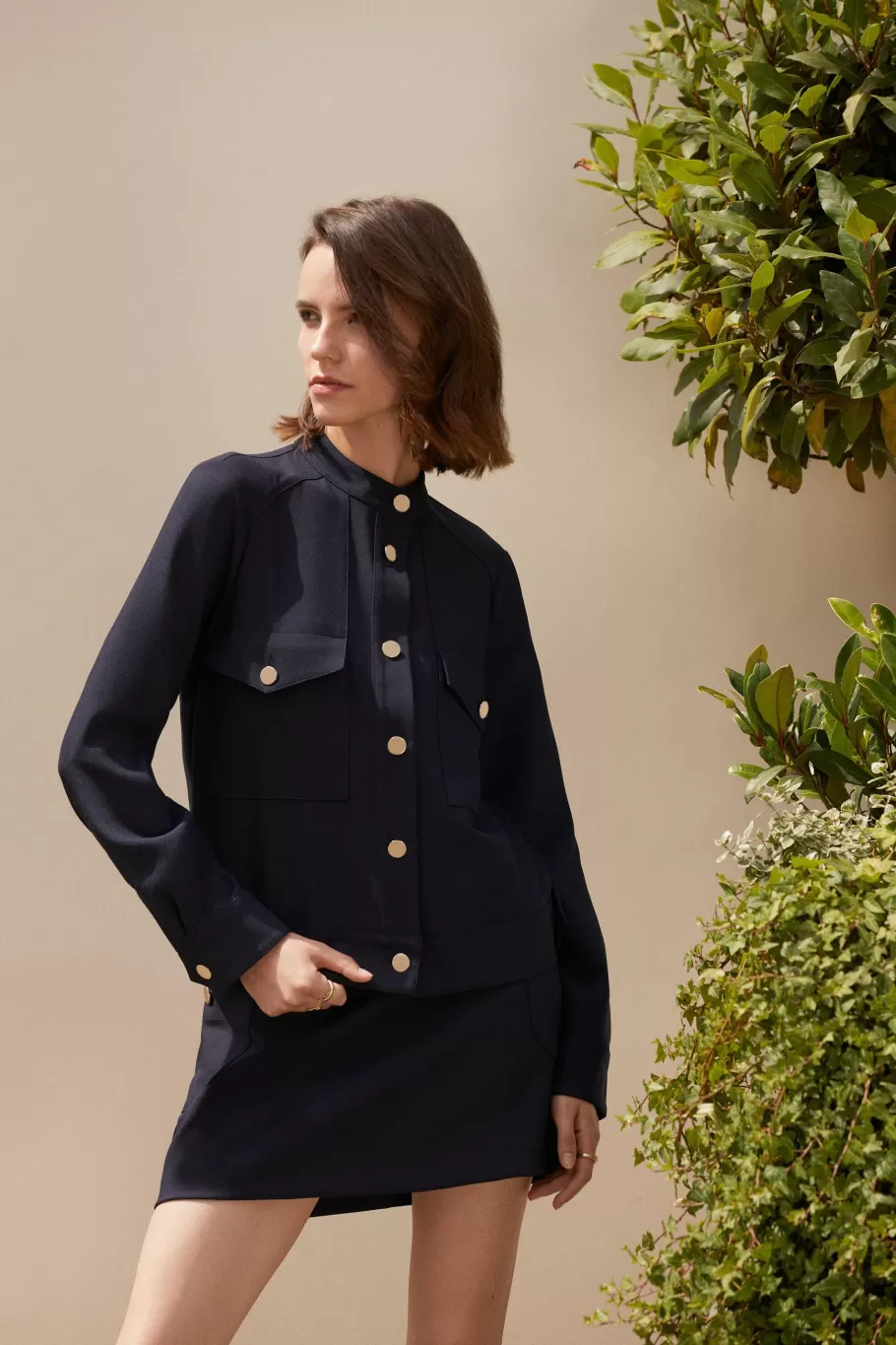 Oasis Tailored Stretch Crepe Pocket Detail Jacket Navy Clearance