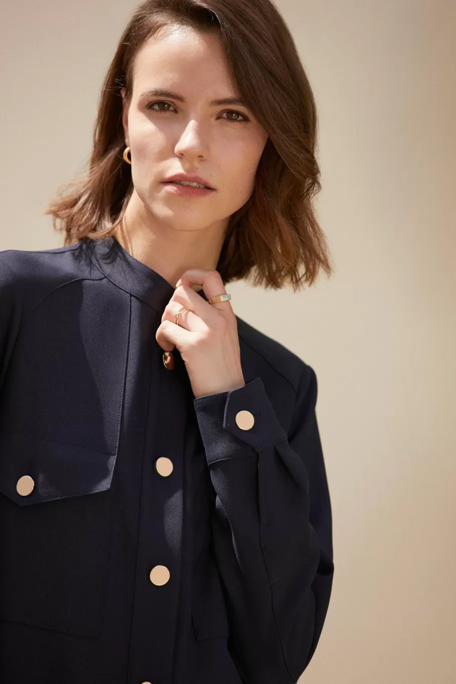 Oasis Tailored Stretch Crepe Pocket Detail Jacket Navy Clearance