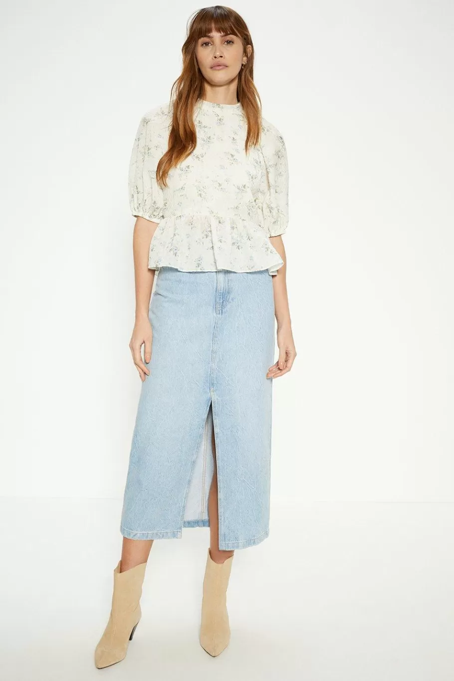 Oasis Textured Floral Puff Sleeve Top Ivory Flash Sale