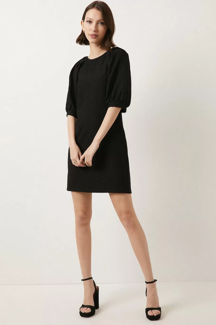 Oasis Textured Puff Sleeve Mini Dress Black Best Sale