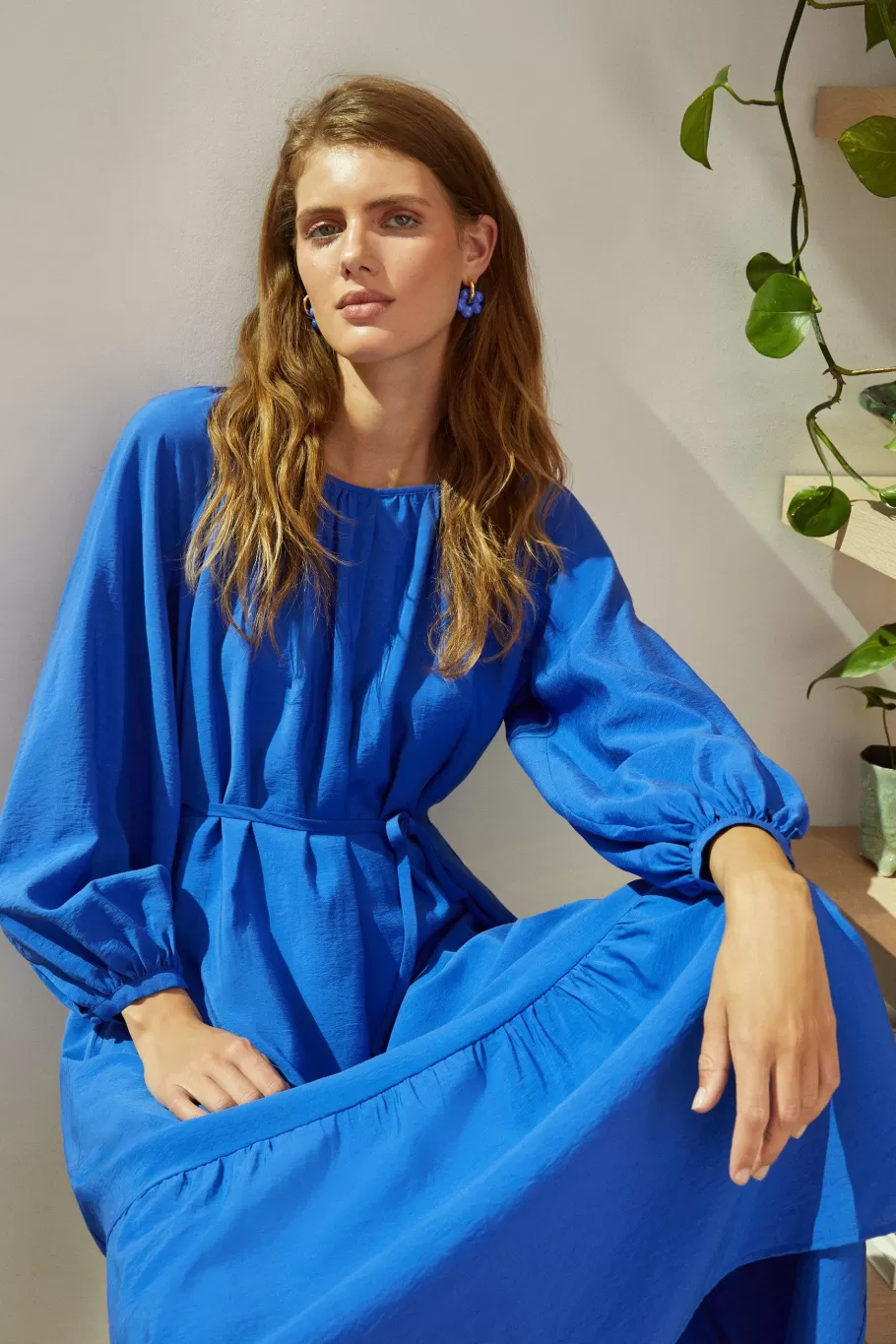 Oasis Textured Smock Maxi Dress Cobalt Clearance