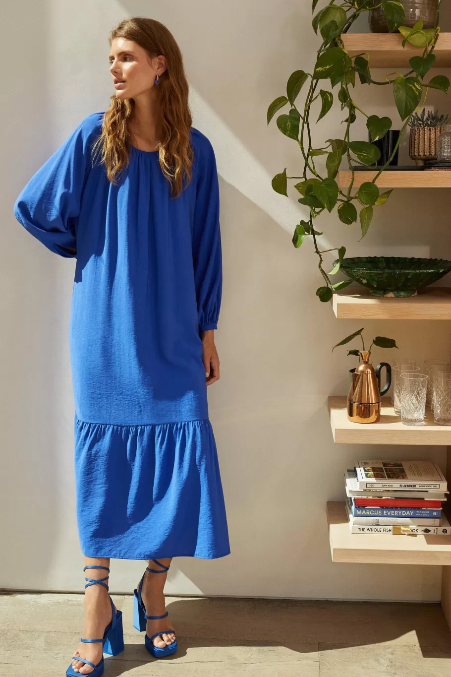 Oasis Textured Smock Maxi Dress Cobalt Clearance