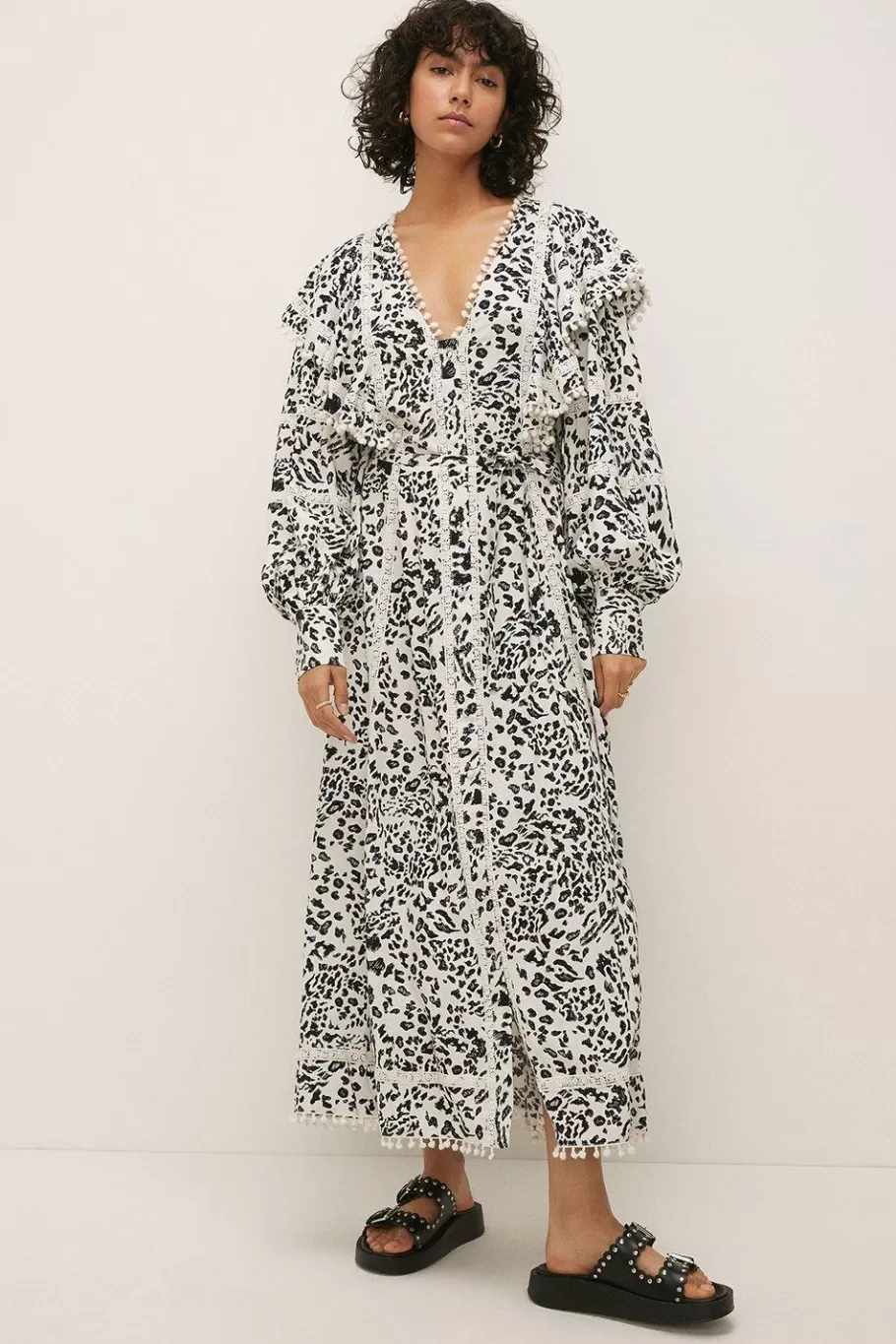 Oasis The Wild Kind Leopard Plunge Midi Dress Mono Best Sale