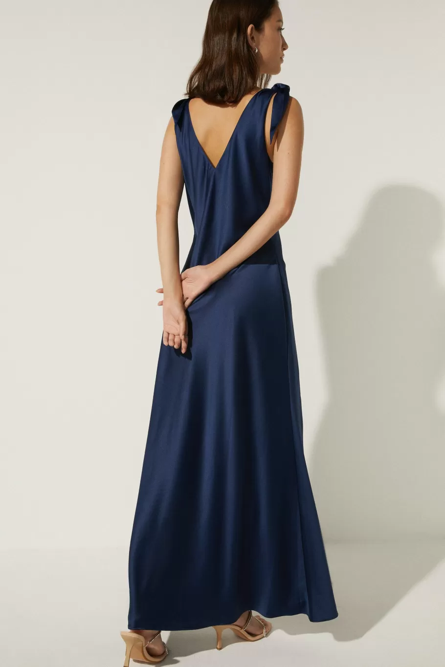 Oasis Tie Strap Bias Cut Maxi Dress Navy Fashion