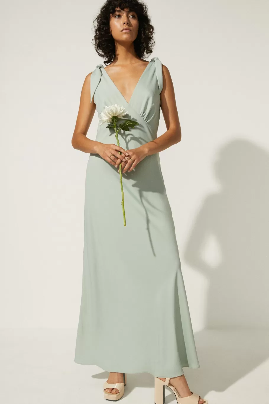 Oasis Tie Strap Bias Cut Maxi Dress Sage Hot