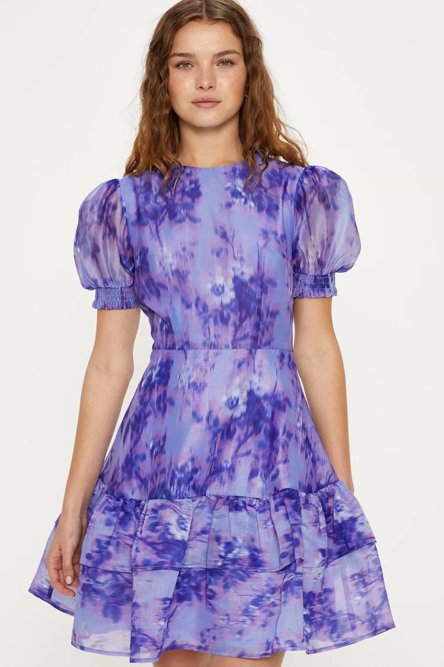 Oasis Tonal Blurred Floral Organza Skater Dress Lilac Discount