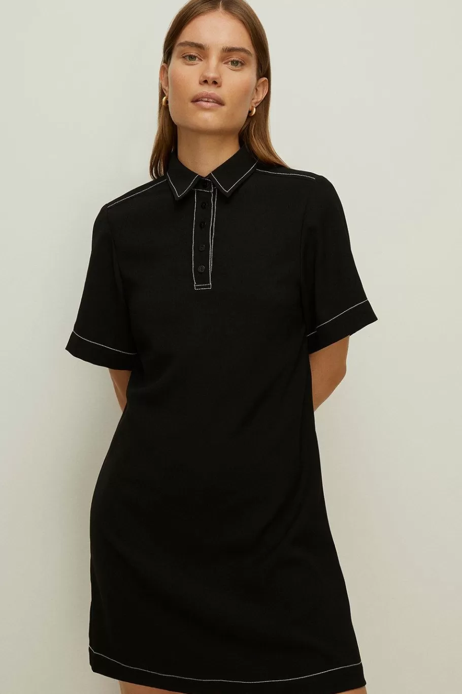 Oasis Top Stitch Shirt Dress Black Outlet