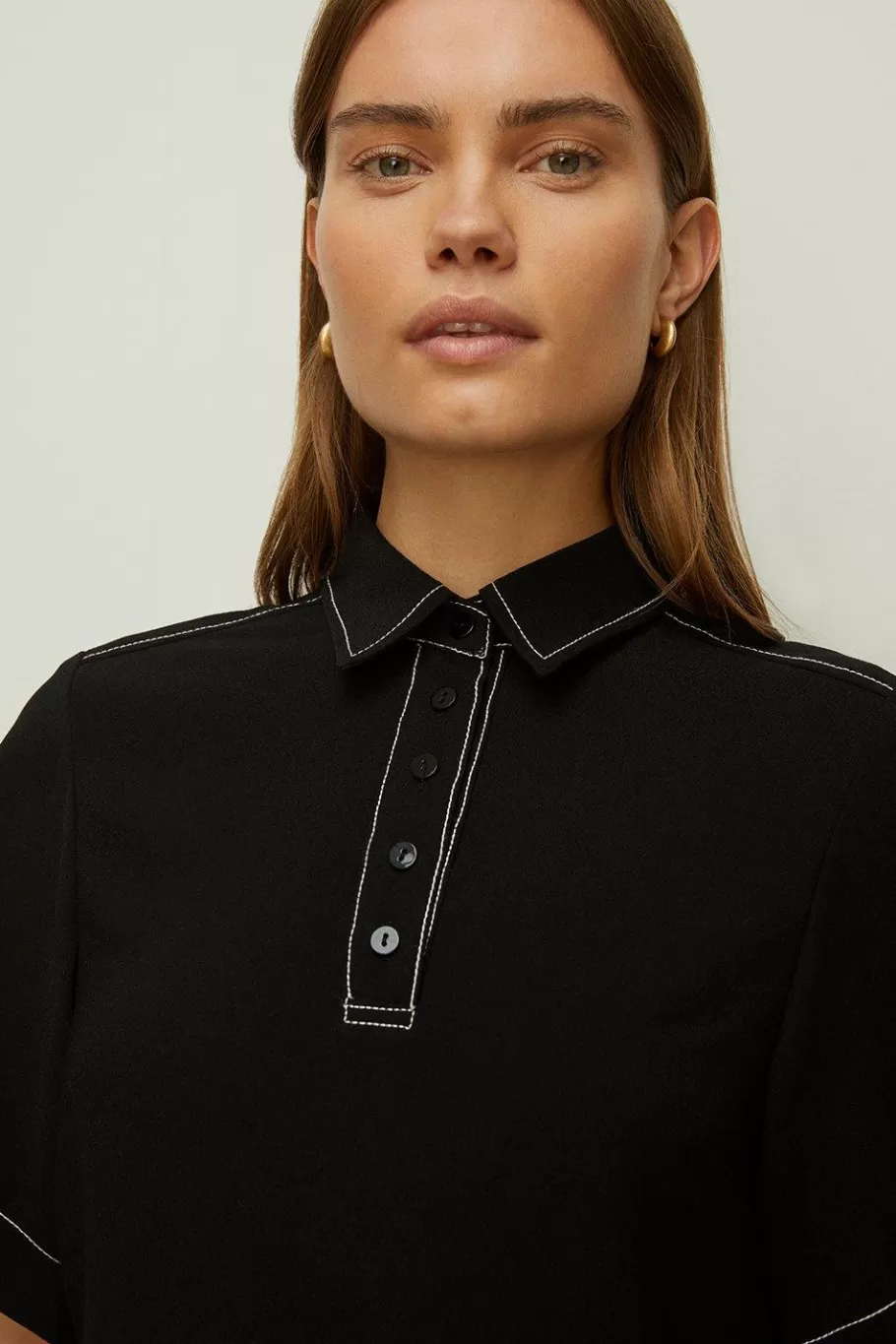 Oasis Top Stitch Shirt Dress Black Outlet