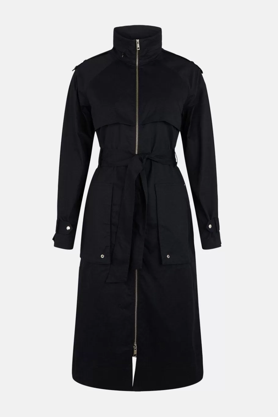 Oasis Trench Detail Belted Parka Black New