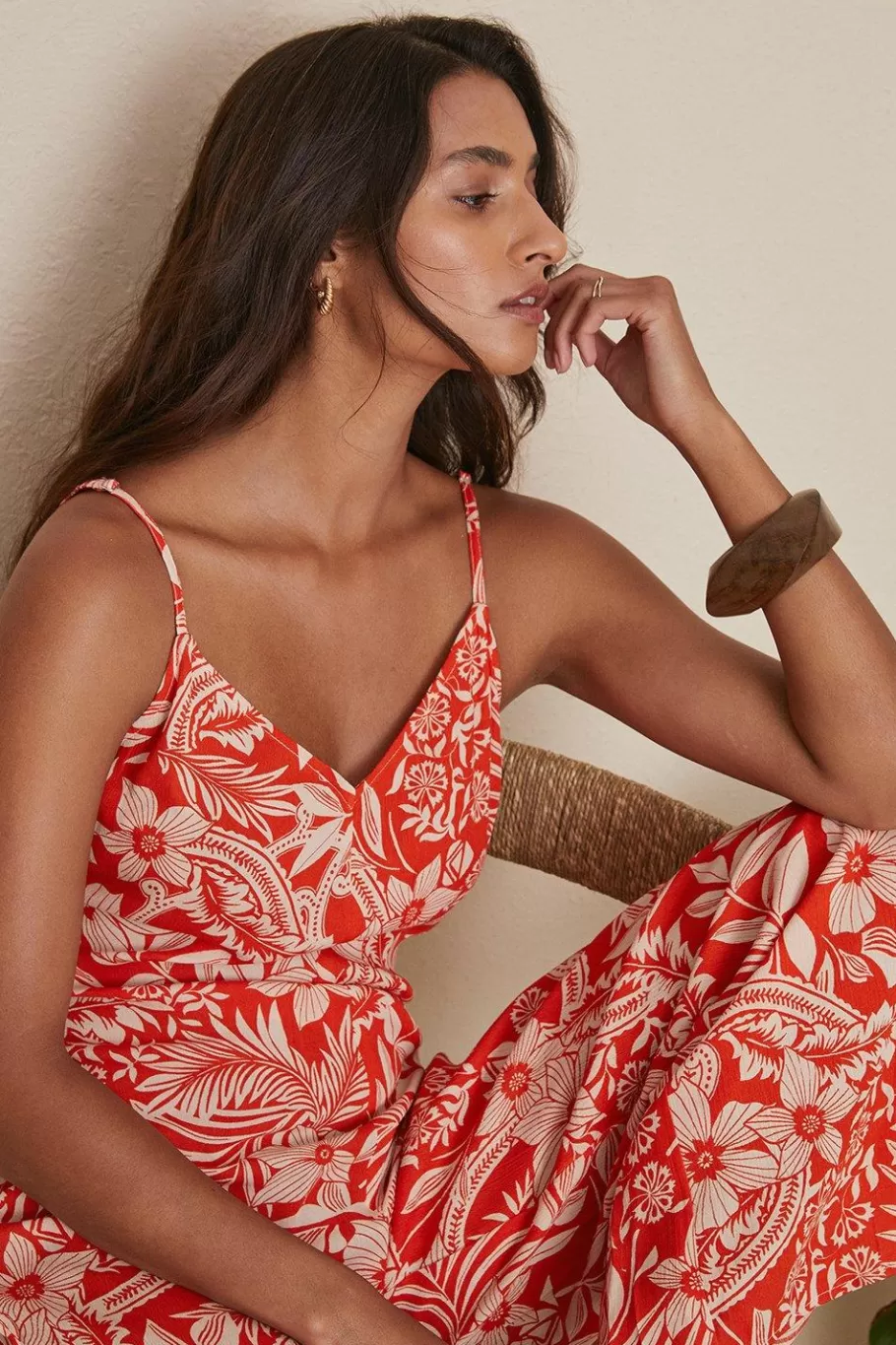 Oasis Tropical V Neck Jumpsuit Coral Flash Sale