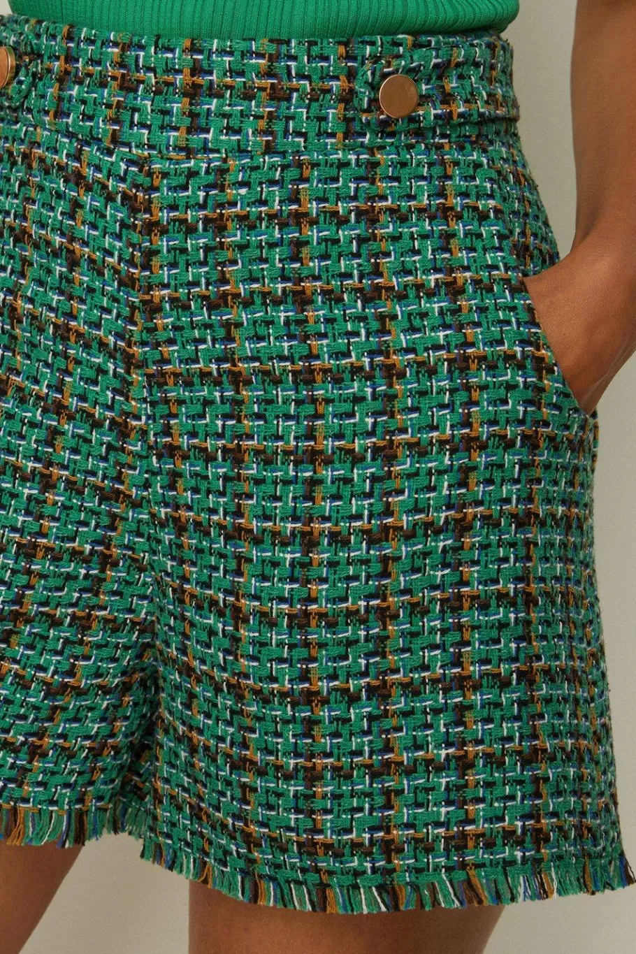 Oasis Tweed Button Detail Shorts Green Cheap