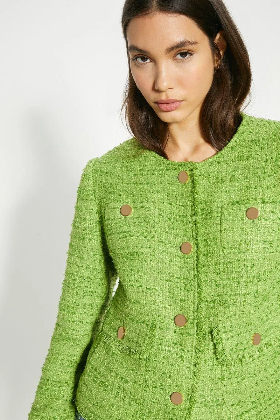 Oasis Tweed Fringe Pocket Detail Blazer Green Sale