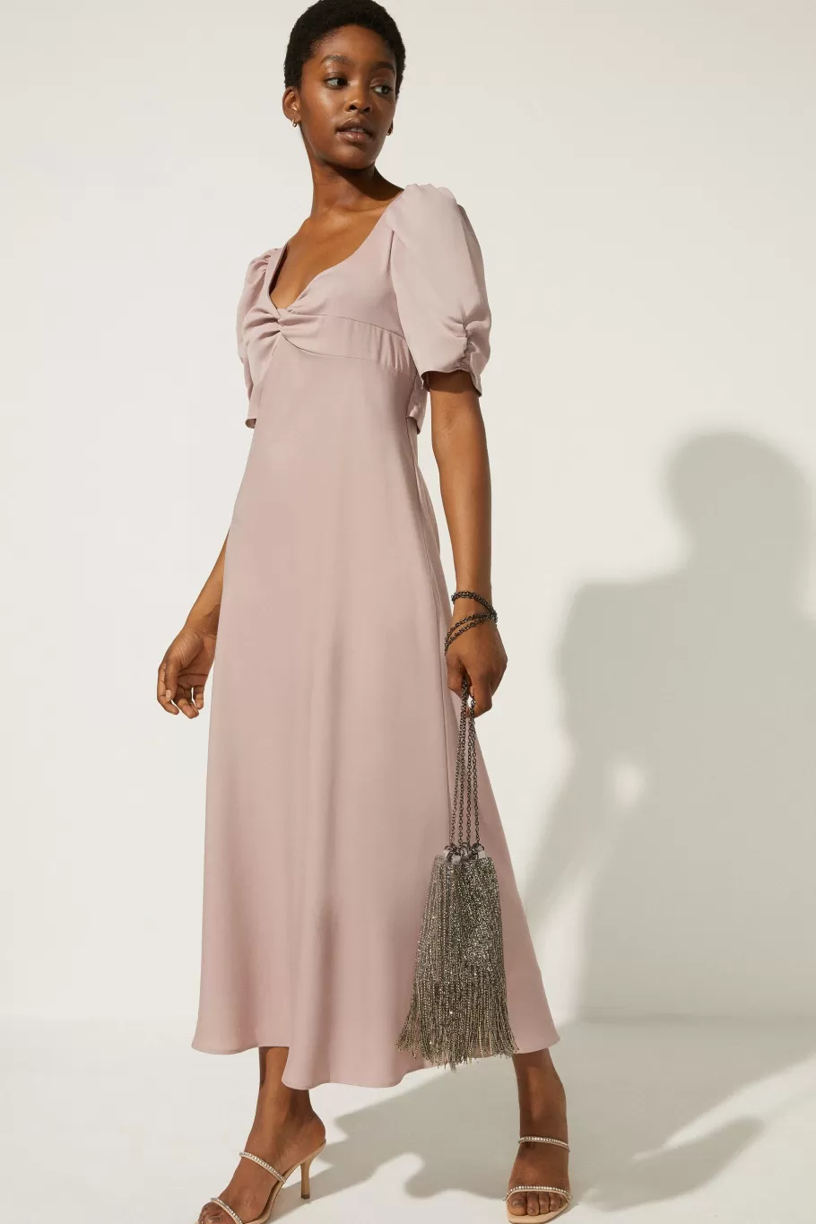 Oasis Twist Front Bias Cut Maxi Dress Blush Hot