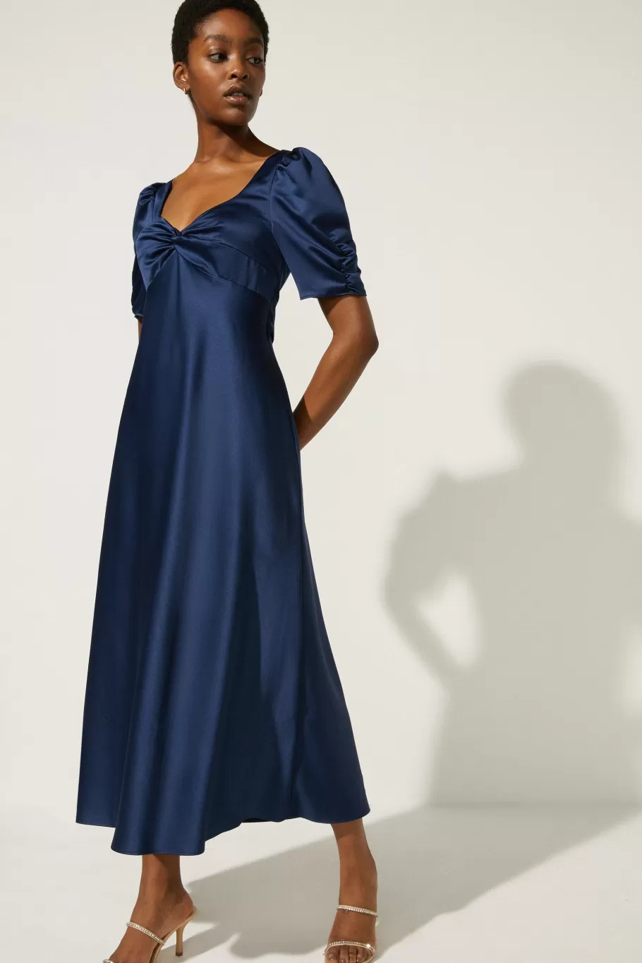 Oasis Twist Front Bias Cut Maxi Dress Navy Store