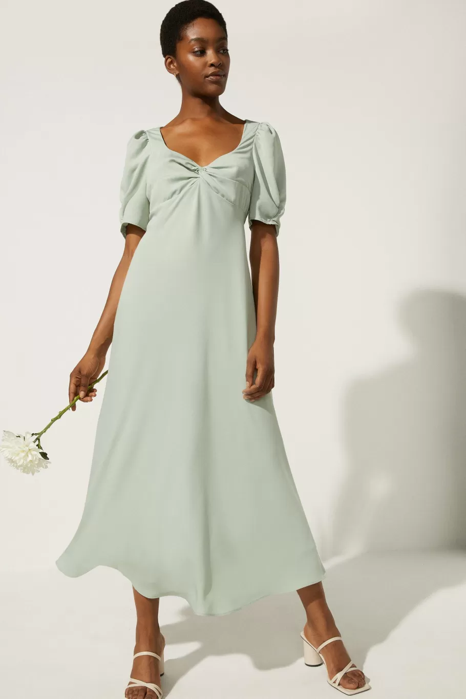 Oasis Twist Front Bias Cut Maxi Dress Sage Discount