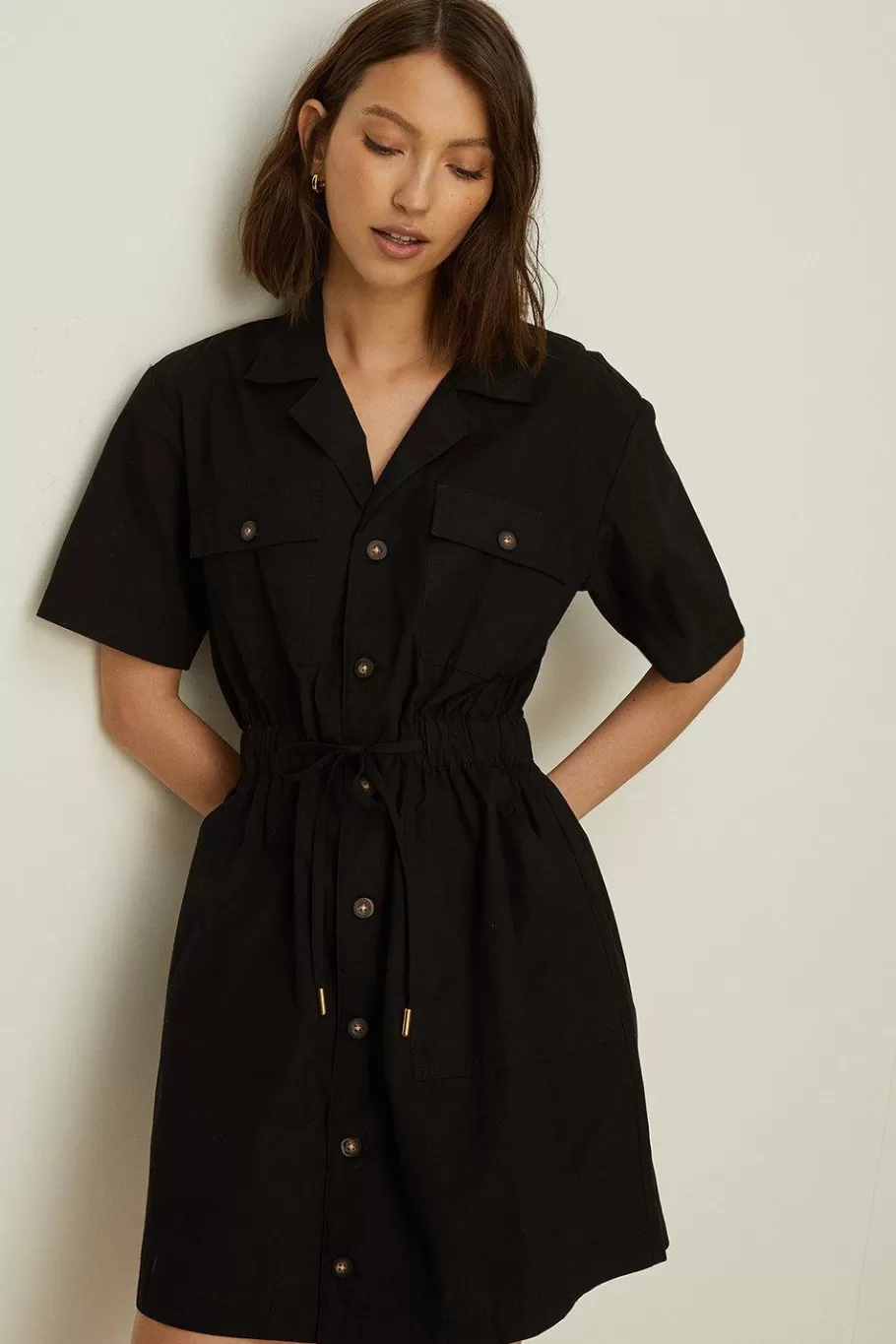 Oasis Utility Button Through Dress Black Store