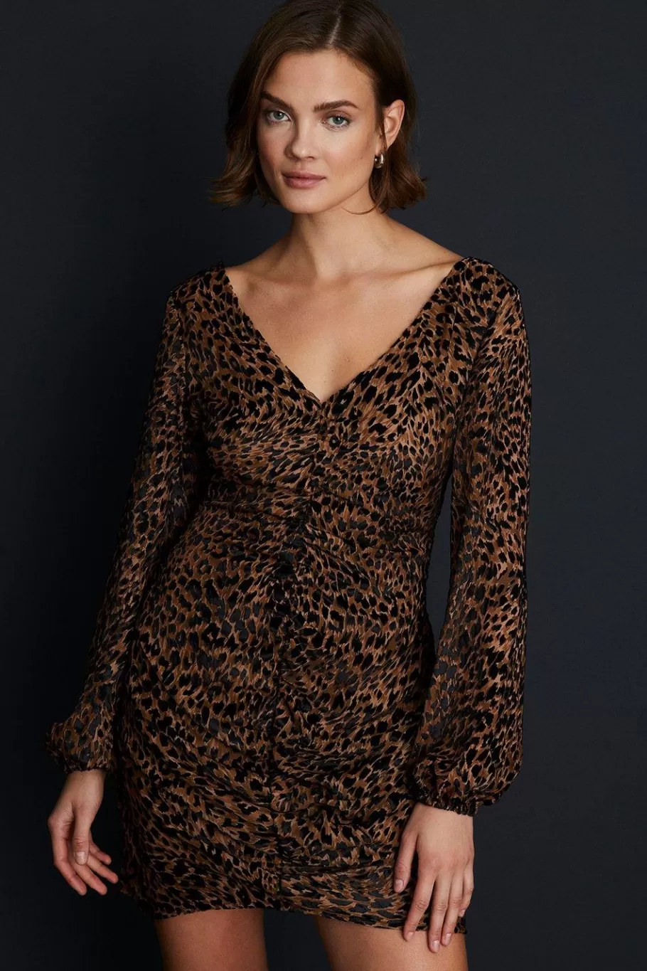 Oasis Velvet Devore Volume Sleeve Mini Dress Animal Outlet