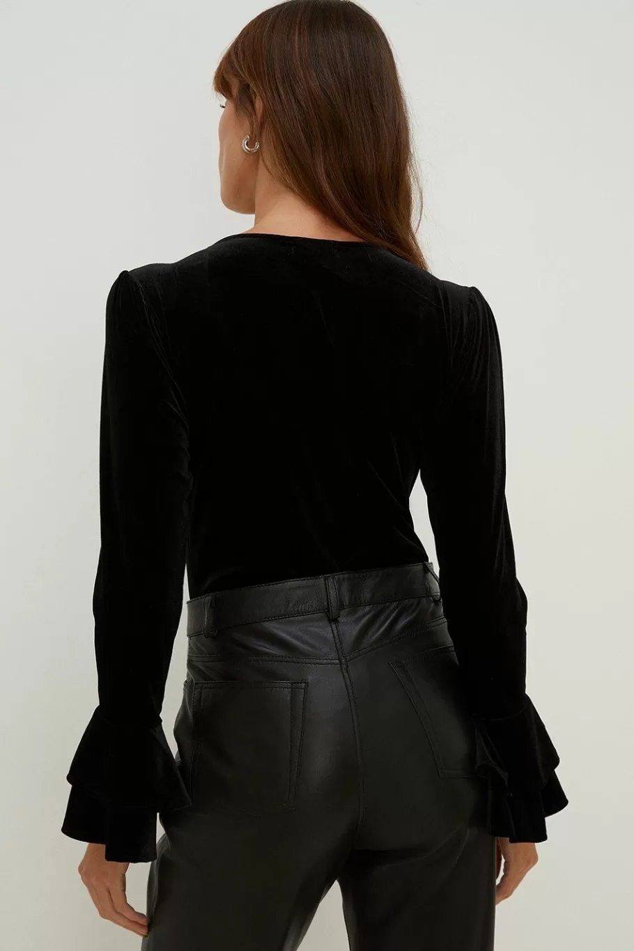 Oasis Velvet Frill Cuff Bodysuit Black Best Sale