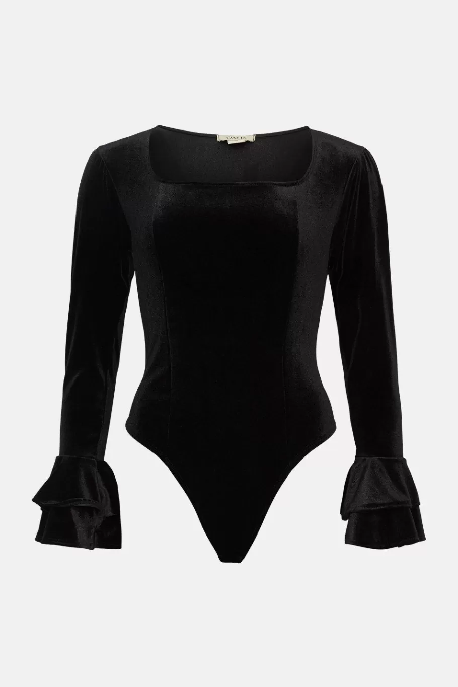 Oasis Velvet Frill Cuff Bodysuit Black Best Sale