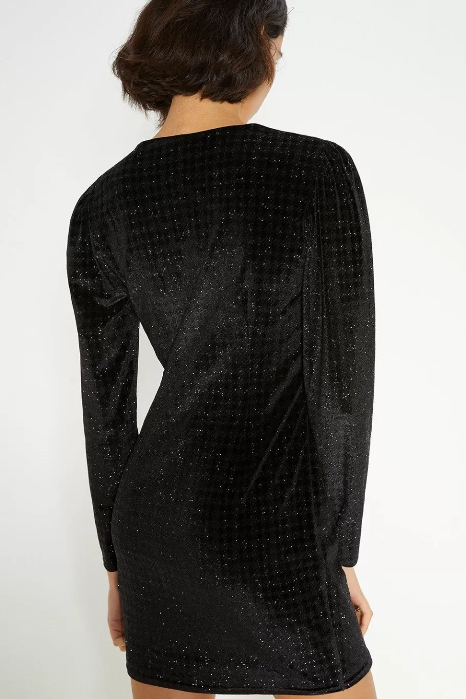 Oasis Velvet Houndstooth Wrap Detail Mini Dress Black Clearance