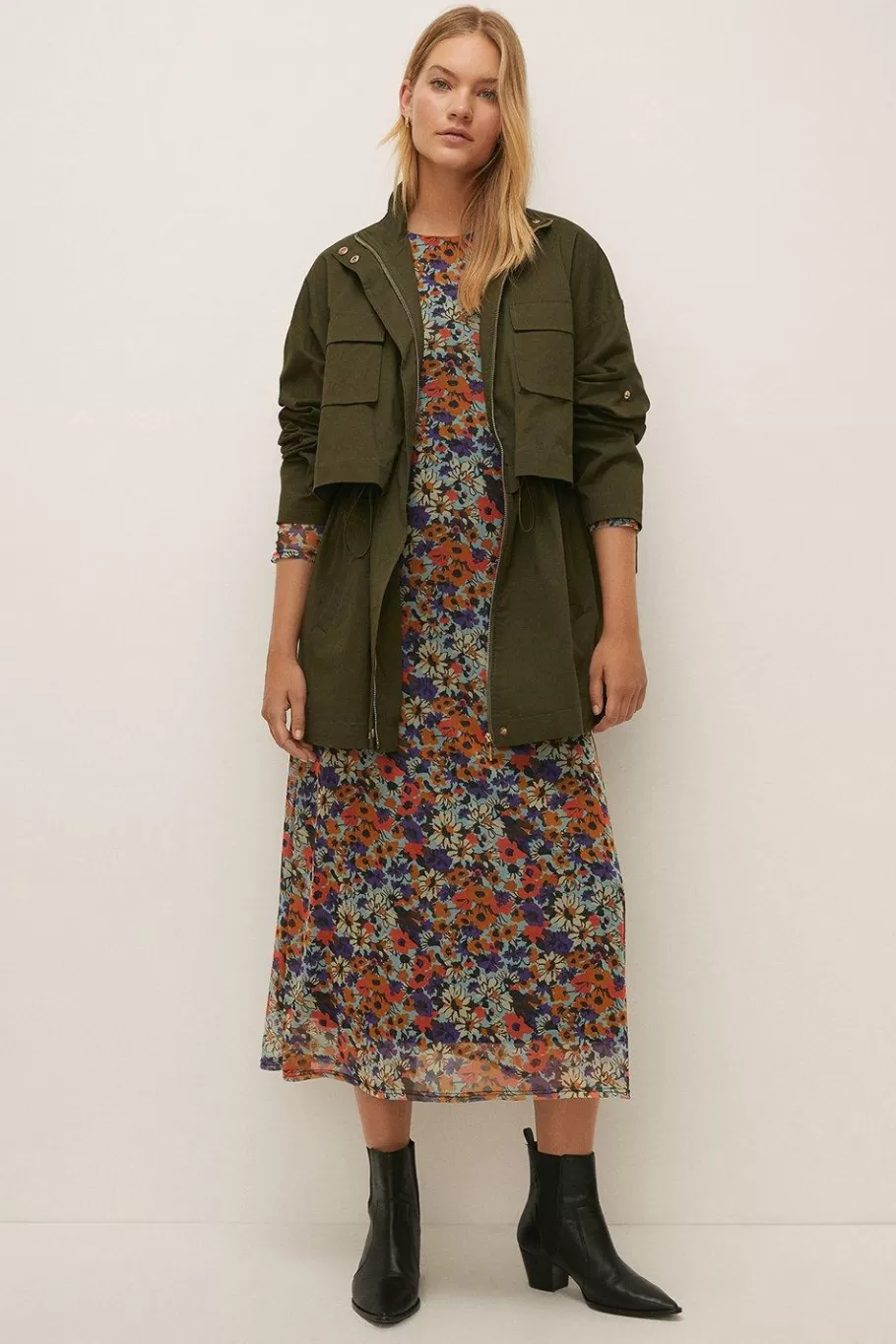 Oasis Waist Drawstring Midi Parka Khaki Flash Sale