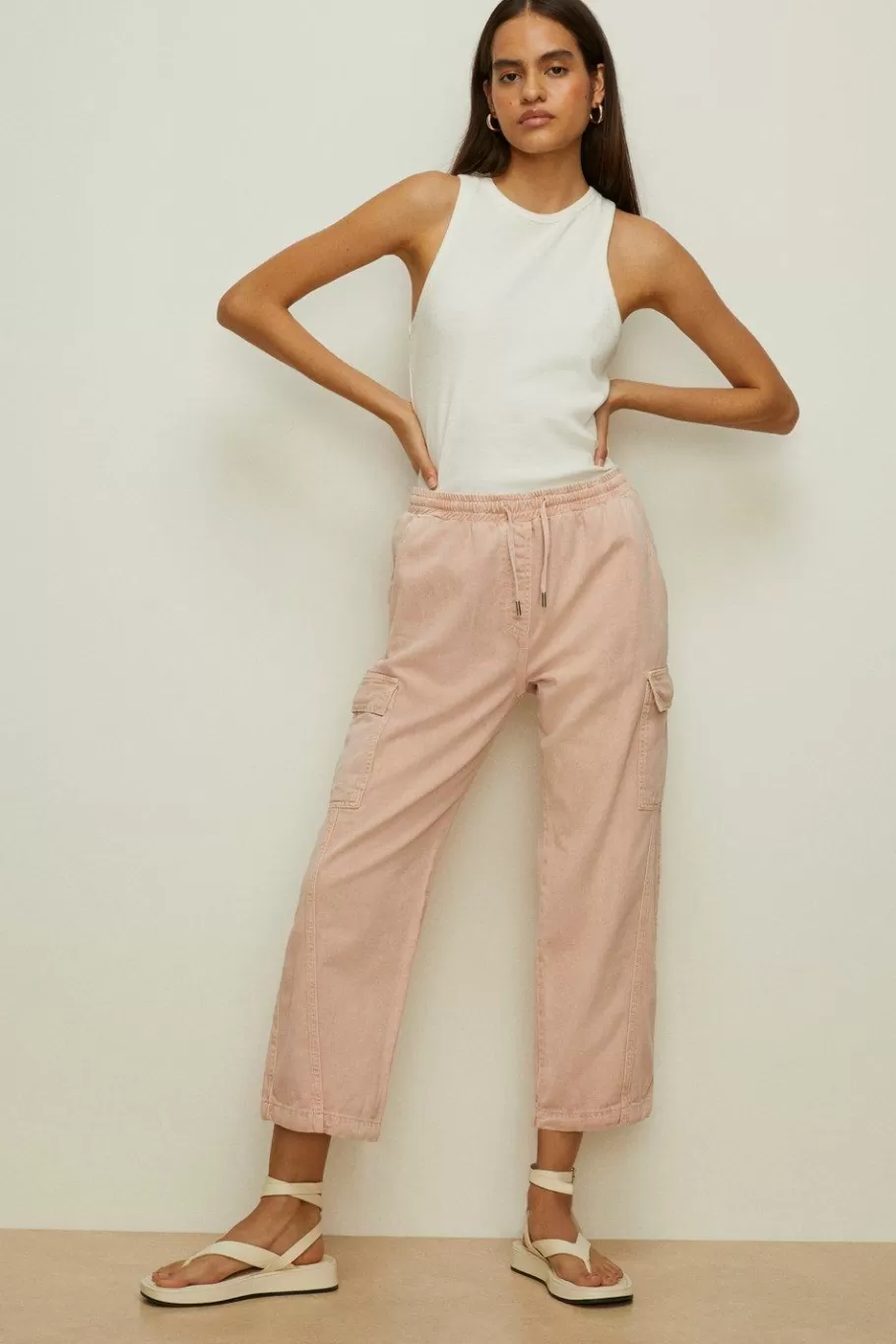 Oasis Washed Cotton Twill Cargo Trouser Washed Pink Best