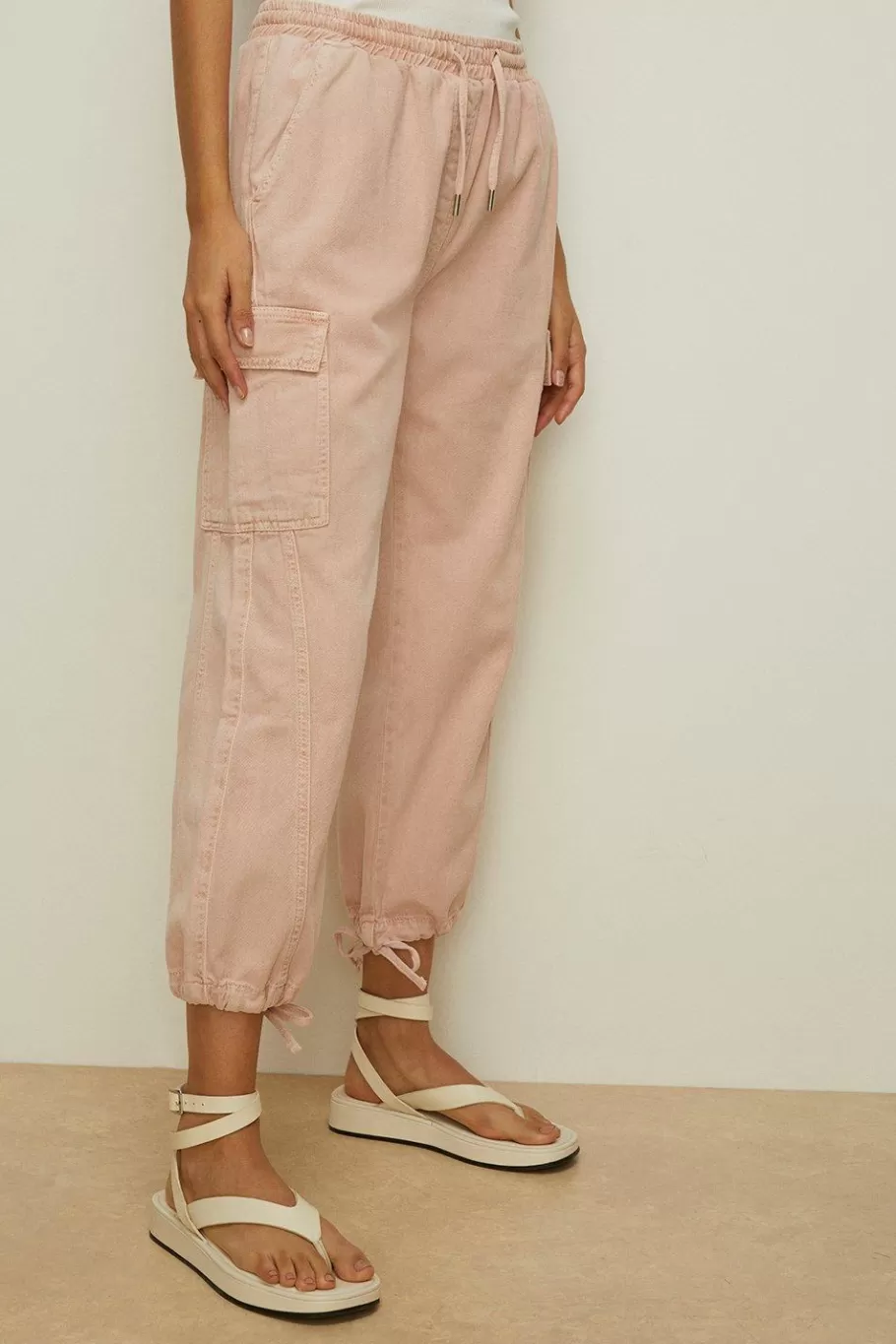 Oasis Washed Cotton Twill Cargo Trouser Washed Pink Best