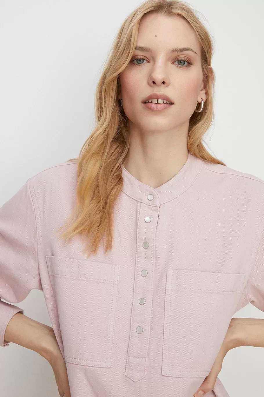 Oasis Washed Denim Over-Shirt Pale Pink Outlet