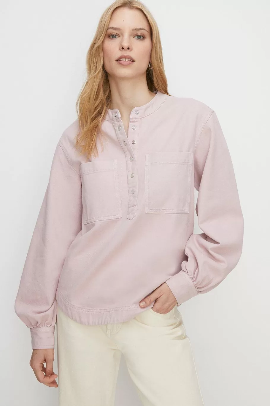 Oasis Washed Denim Over-Shirt Pale Pink Outlet