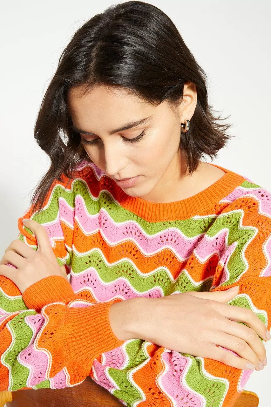 Oasis Wavy Stripe Pointelle Detail Jumper Multi Flash Sale