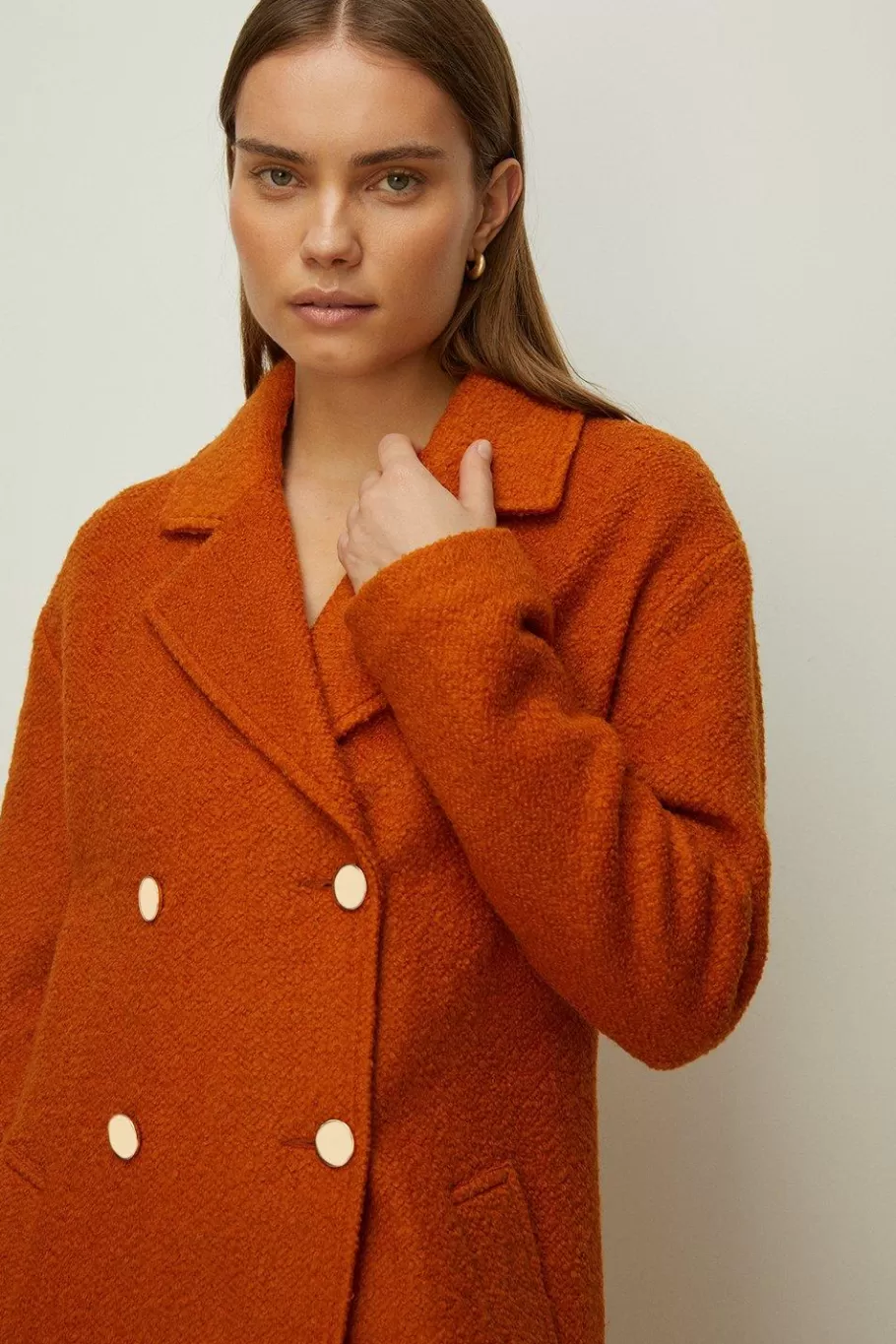 Oasis Wool Mix Boucle Oversized Coat Burnt Orange New