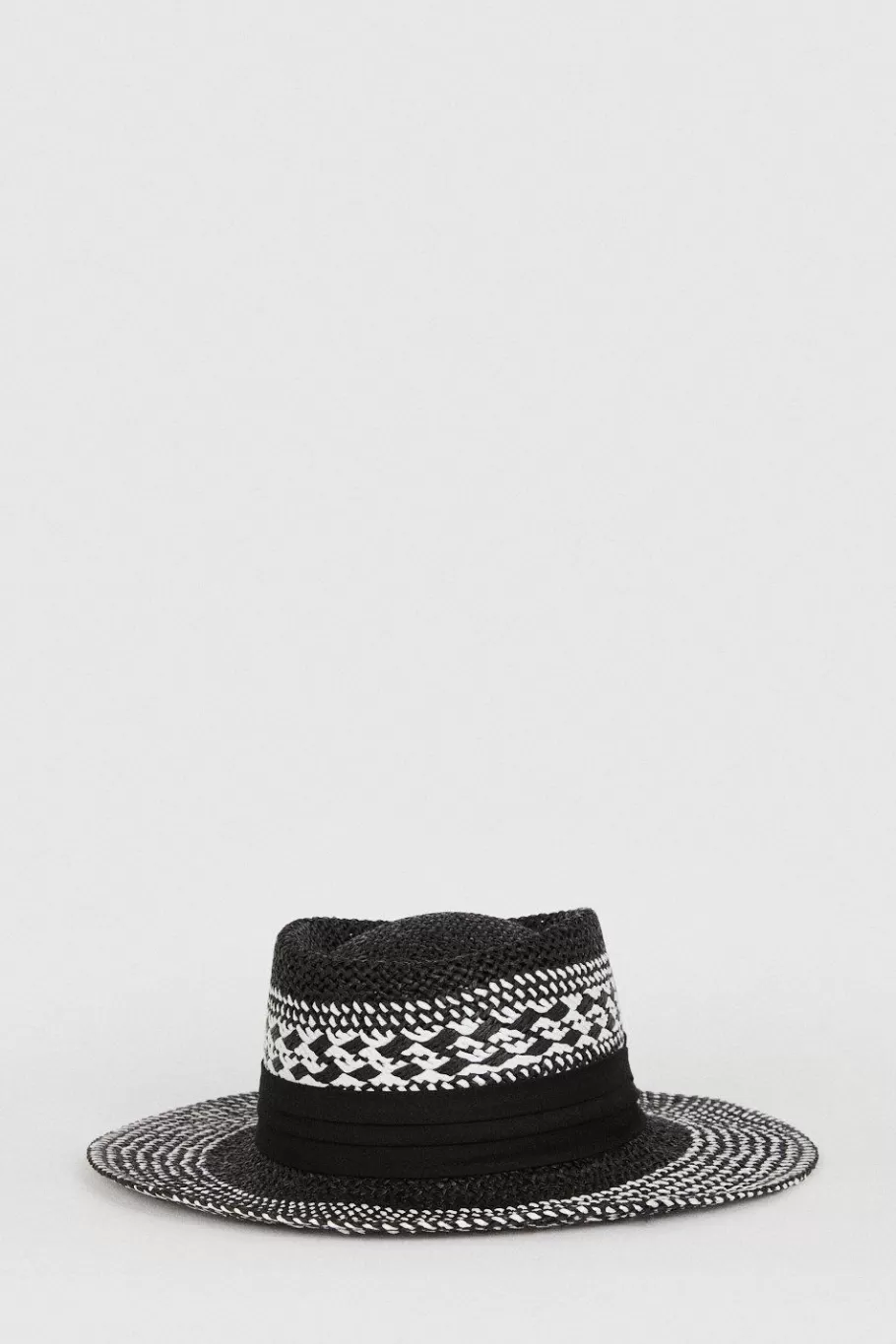 Oasis Woven Detail Contrast Band Fedora Straw Hat Black Fashion