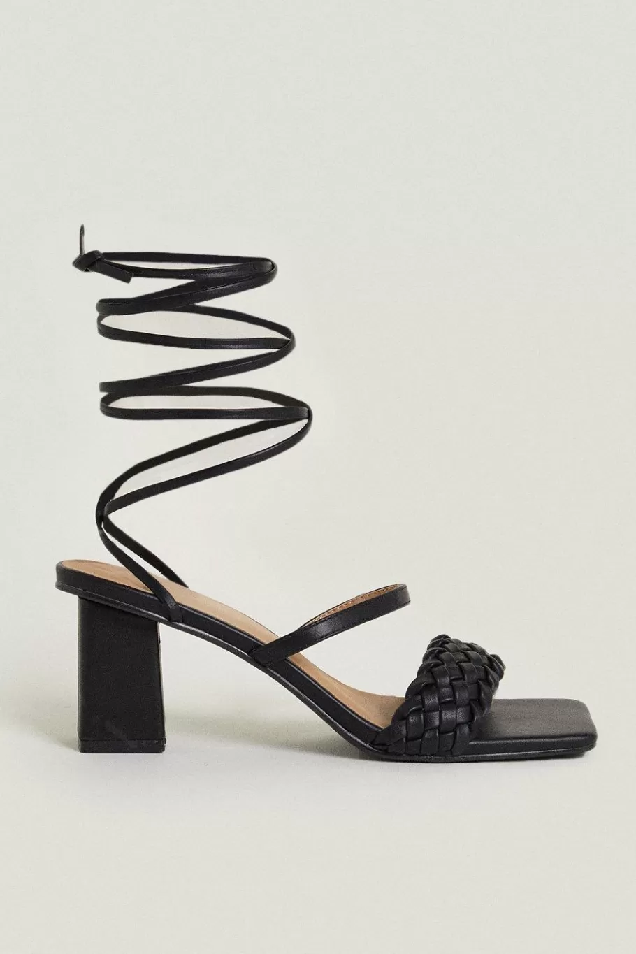 Oasis Woven Strap Block Heel Mules Black Outlet