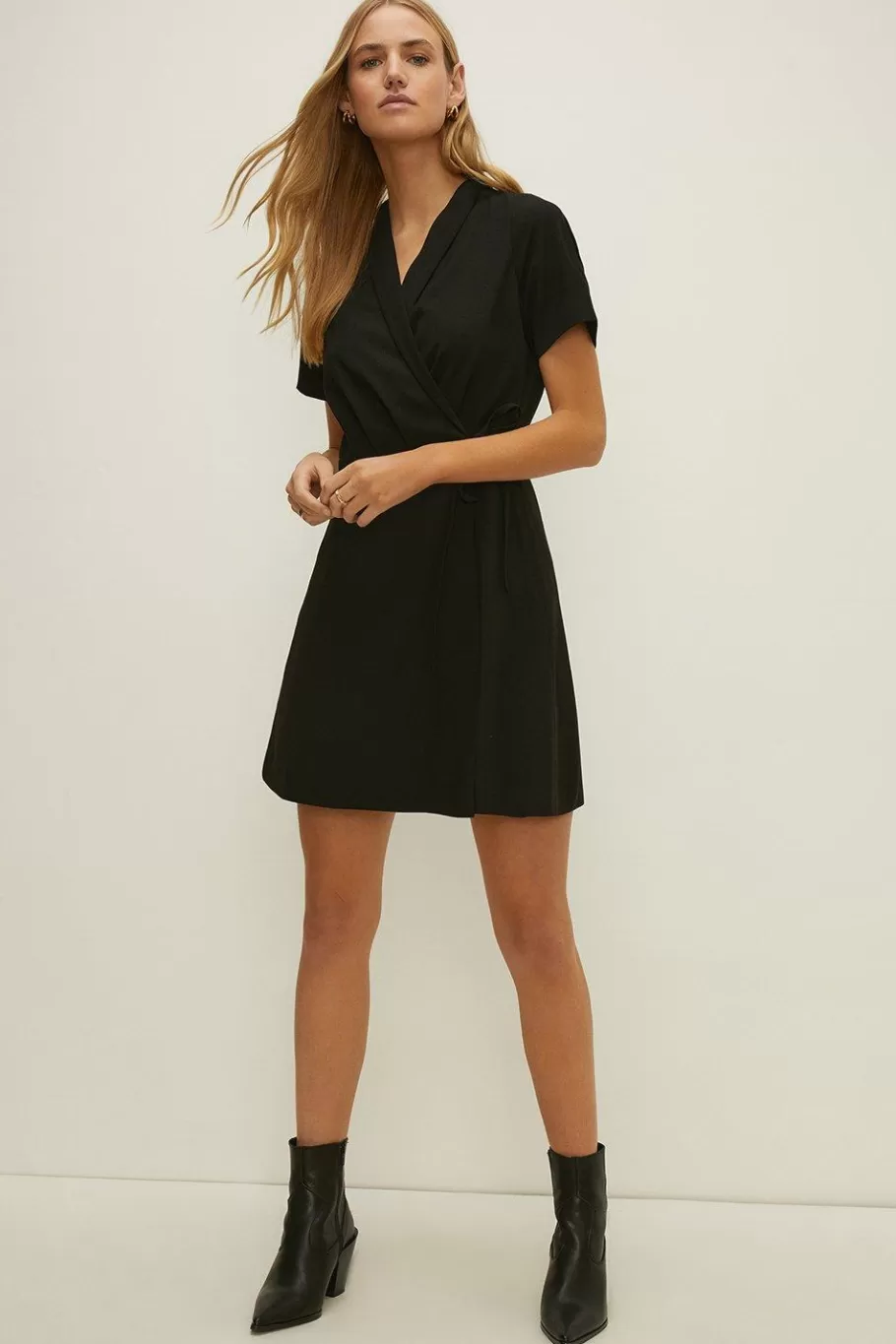 Oasis Wrap Front Crepe Tailored Dress Black Flash Sale