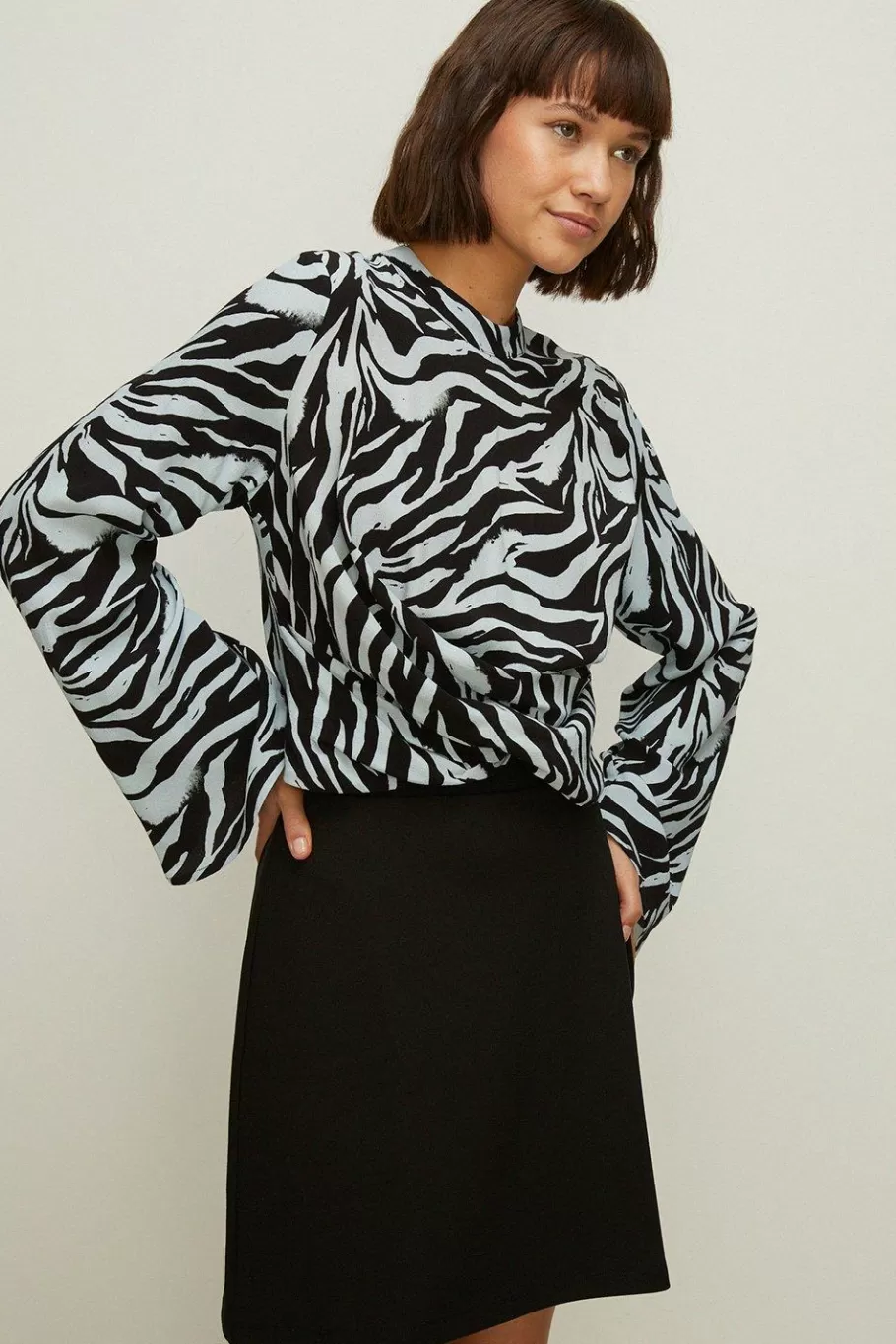 Oasis Zebra Print Twist Hem Top Blue Outlet