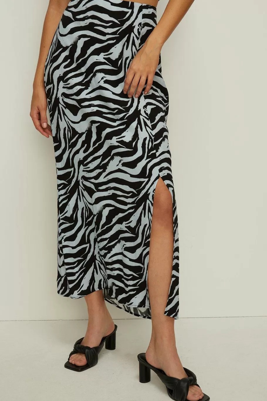 Oasis Zebra Printed Wrap Midi Skirt Blue Shop