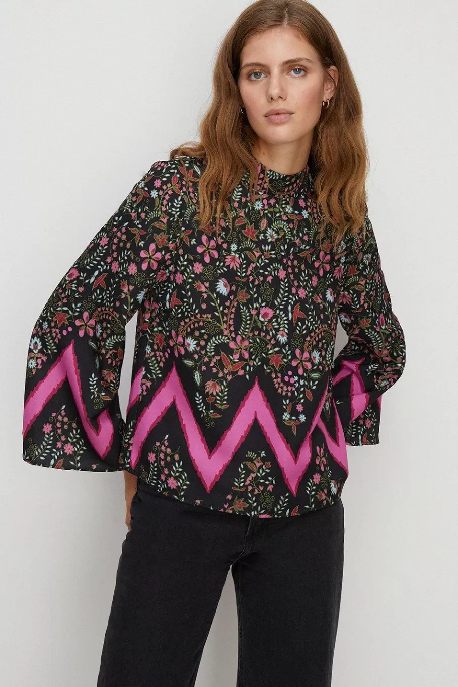 Oasis Zig Zag Floral Printed Top Black Best Sale