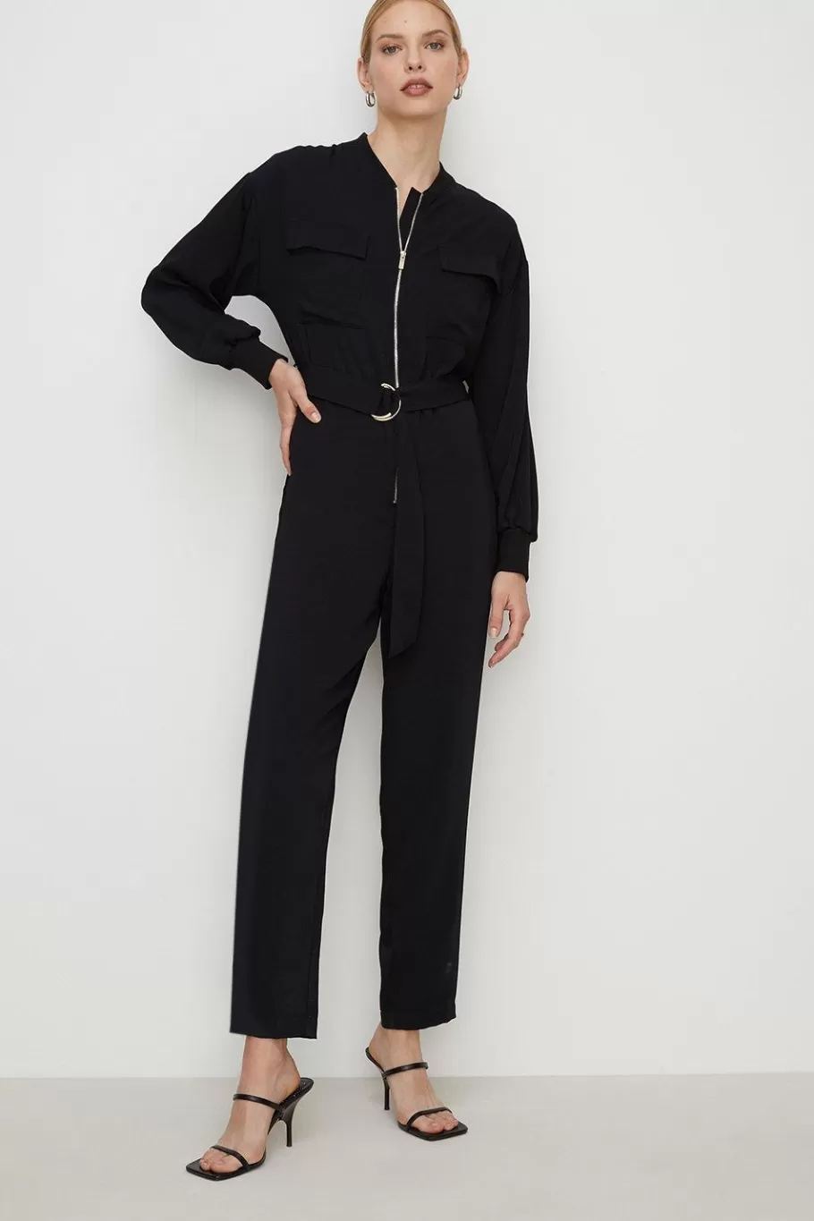 Oasis Zip Through Belted Jumpsuit Black Store