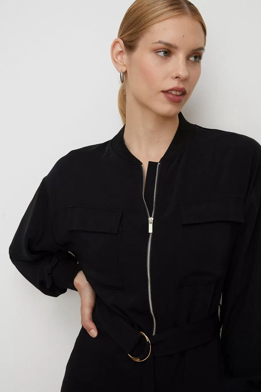 Oasis Zip Through Belted Jumpsuit Black Store