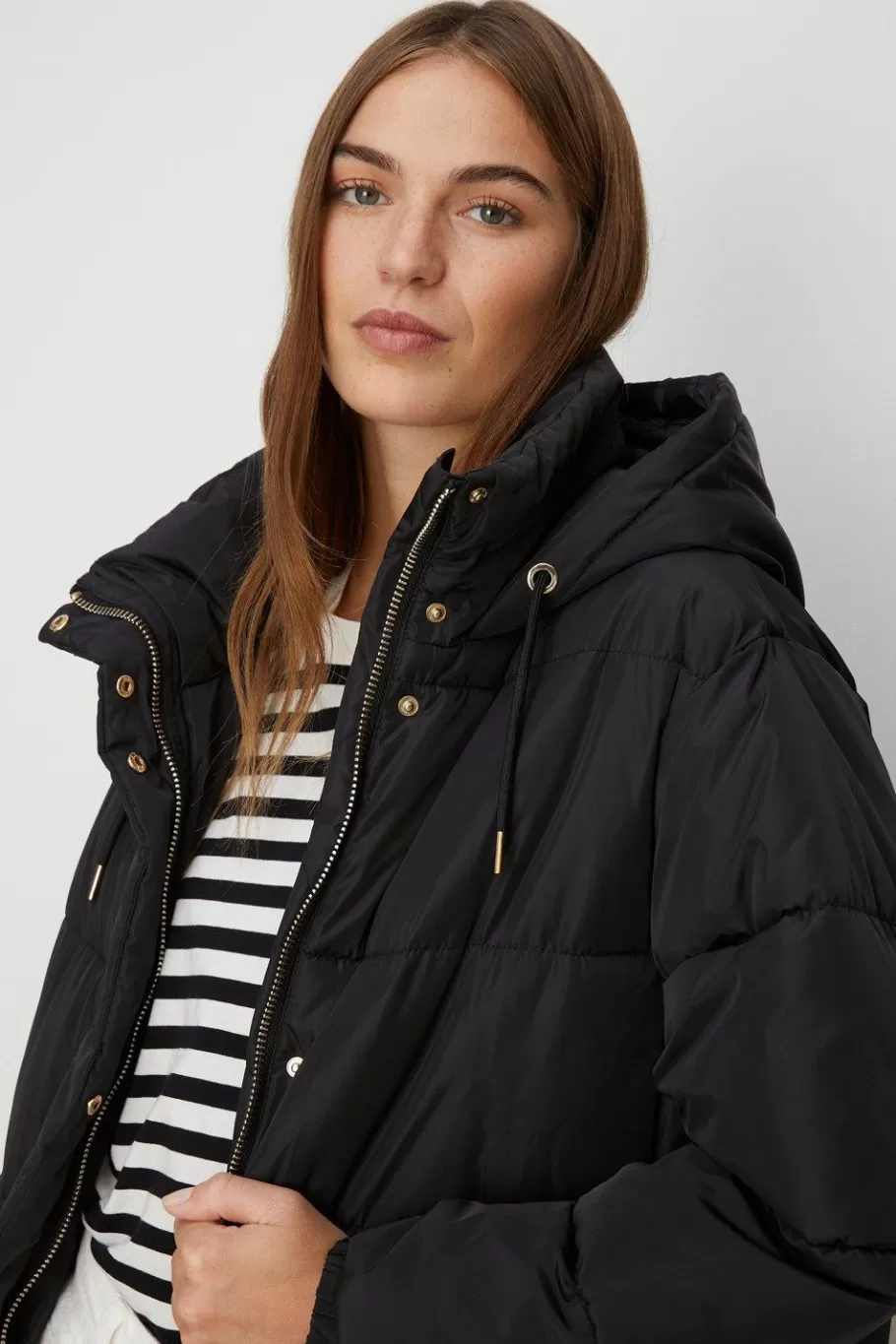 Oasis Zip Through Longline Puffer Coat Black Outlet