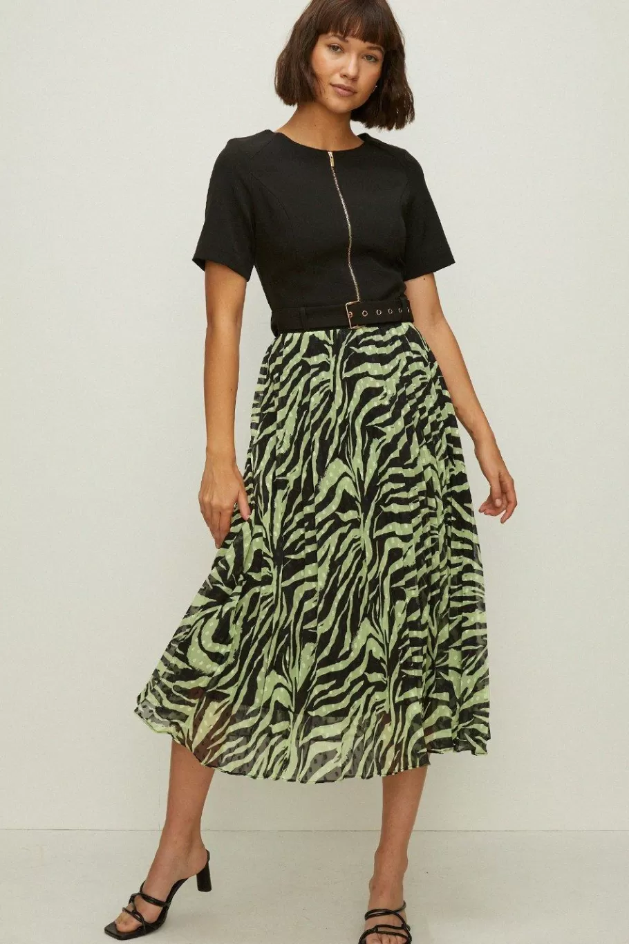 Oasis Zip Through Print Pleated Dress Zebra Sale